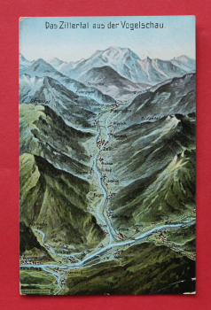 AK Zillertal / 1915 / Vogelschau / Künstler Karte Atelier Eugen Felle / Zell / Mayrhofen / Jenbach / Rattenberg / Tirol